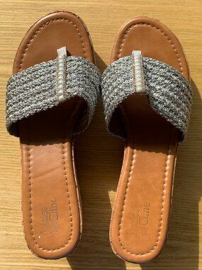 Silver Platform Cork Wedge Thong Sandals | Size 10 | Jessica Cline